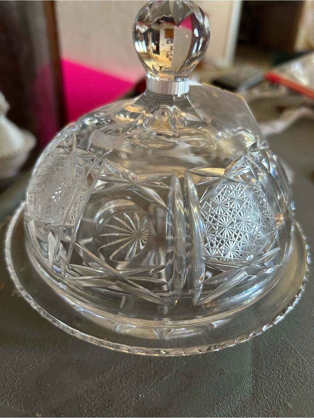 Pressed Glass Dome Butter Keeper in Clear